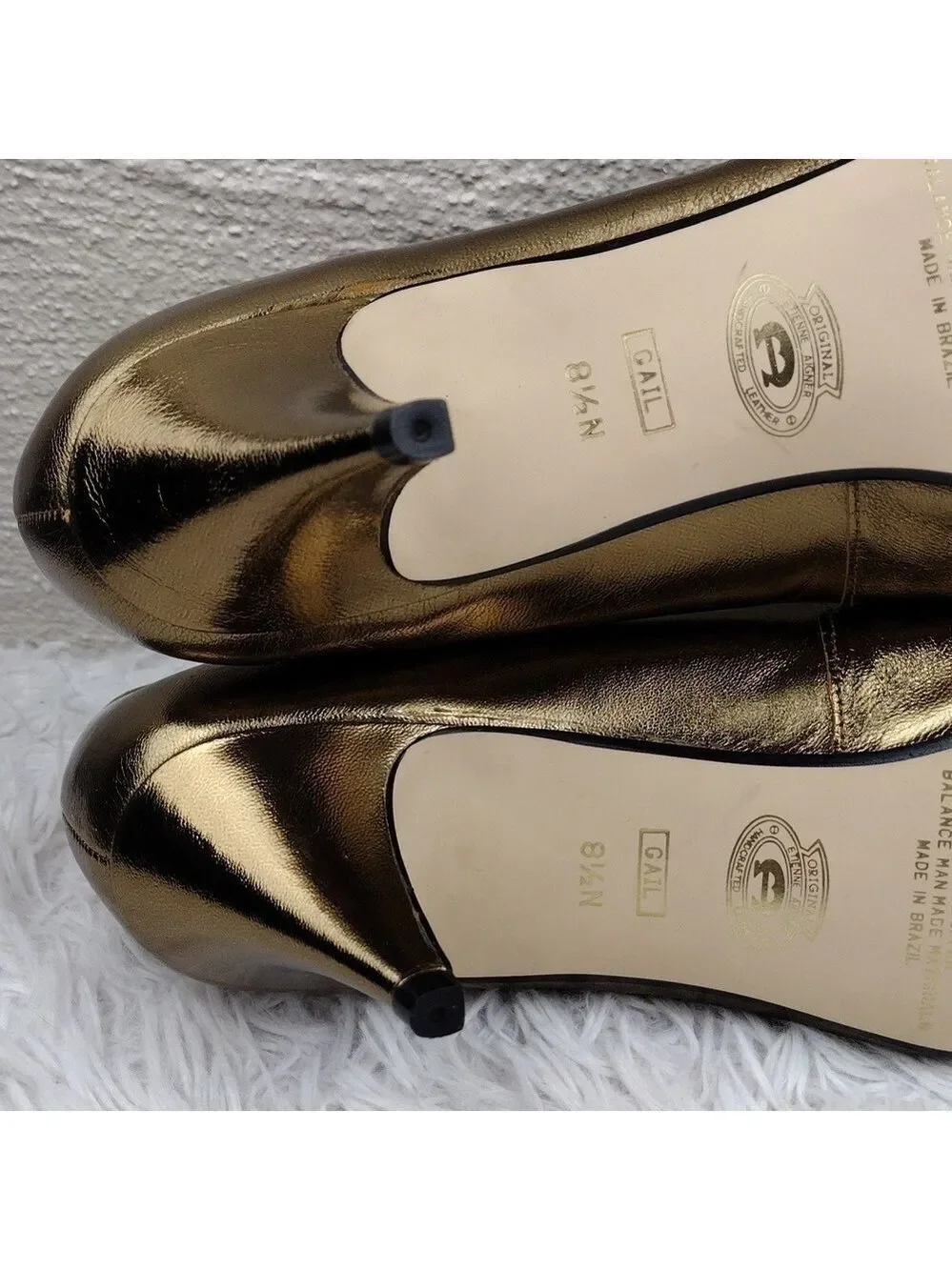 Etienne Aigner Gail Gold Leather  Pointed-Toe Skinny Heel Slip On Pump Shoe